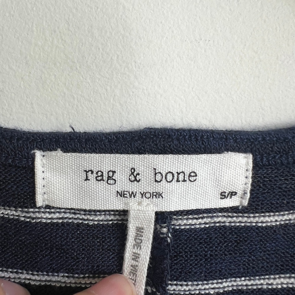 Rag & Bone Navy Blue White Knit Striped V-Neck Sleeveless Button Front Top Small - Picture 3 of 6